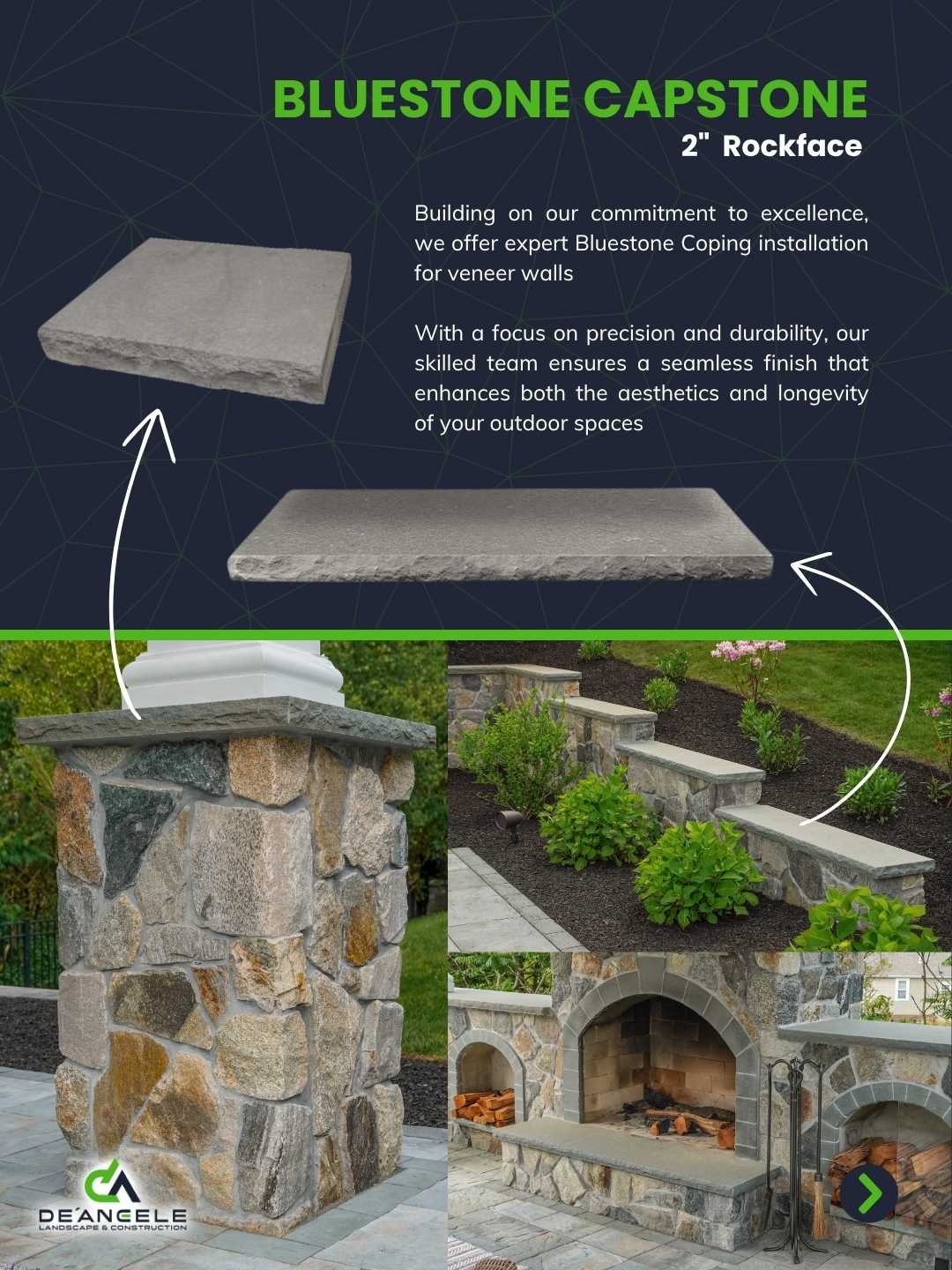 Smooth Bluestone capstone detail used to finish hardscape features.