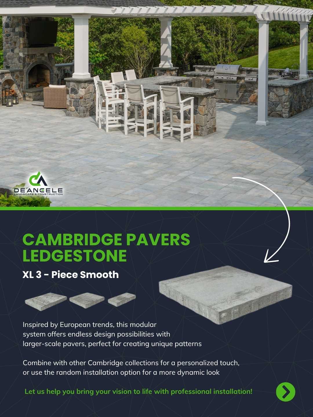 Cambridge Ledgestone patio pavers in a light gray modern layout.